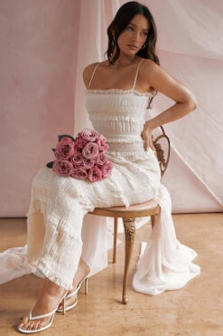 Ivory Sequin Pleat Maxi Dress -Traumhafte Kleider 000131