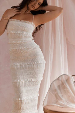 Ivory Sequin Pleat Maxi Dress -Traumhafte Kleider 000205