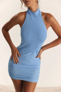Soft Blue Knit Halter Dress -Traumhafte Kleider 000618