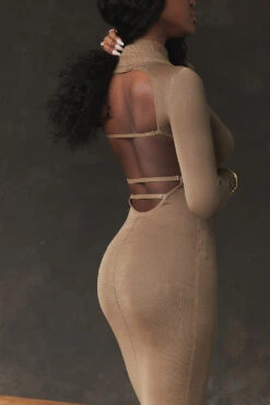 Tan Knit Midi Dress -Traumhafte Kleider 000666