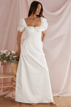 White Puff Sleeve Sundress -Traumhafte Kleider 001312