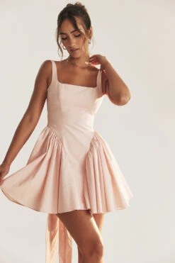 Soft Peach Bow Mini Dress -Traumhafte Kleider 002765