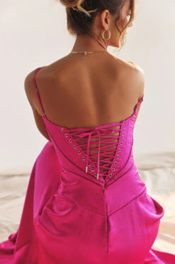 Fuchsia Lace Up Maxi Dress -Traumhafte Kleider 003922