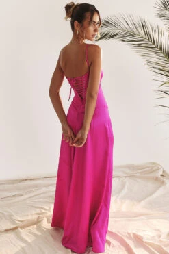 Fuchsia Lace Up Maxi Dress -Traumhafte Kleider 003938