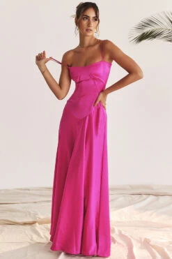 Fuchsia Lace Up Maxi Dress -Traumhafte Kleider 003951