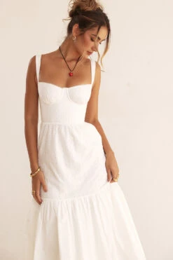 White Broderie Anglaise Midi Sundress -Traumhafte Kleider 004026