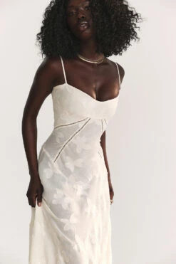 Vintage Cream Floral Lace Back Maxi Dress -Traumhafte Kleider 004434