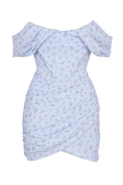 Blue Floral Draped Corset Mini Dress -Traumhafte Kleider 1592369760 sb6252 01