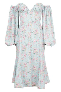 Blue Floral Bardot Midi Sundress -Traumhafte Kleider 1593594847 sb6108 01q