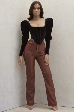Tan Stretch Vegan Leather Trousers