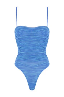 Sky Blue Print Ruched Mesh Bodysuit -Traumhafte Kleider 1613721756 sb5503b 01