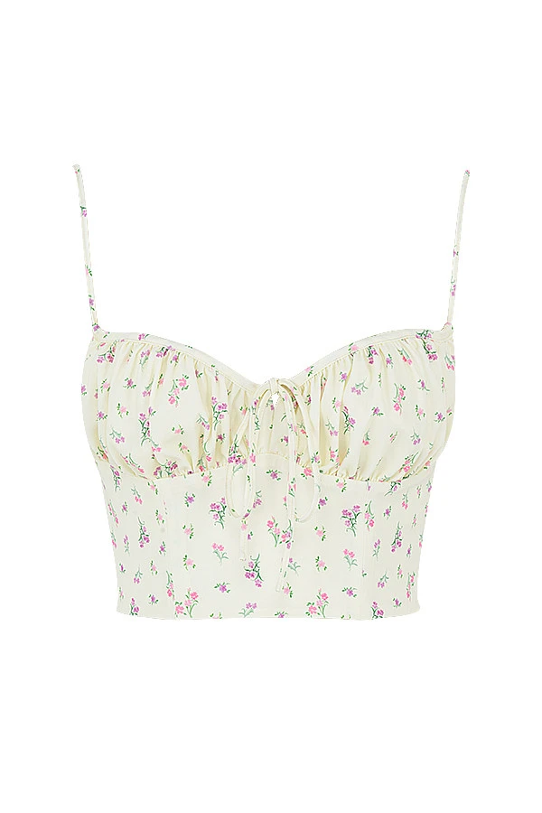 Lemon Ditsy Floral Gathered Bustier Top 14 Lemon Ditsy Floral Gathered Bustier Top – Bild 12