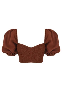 Cocoa Puff Sleeve Cropped Top -Traumhafte Kleider 1619720337 sb7105 01