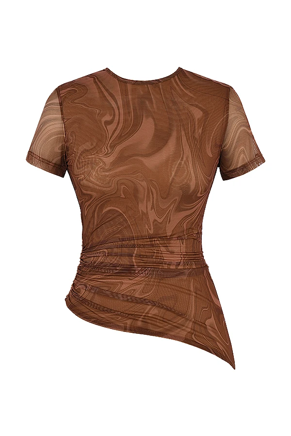 Cocoa Swirl Print Asymmetric T-shirt 9 Cocoa Swirl Print Asymmetric T-shirt – Bild 7
