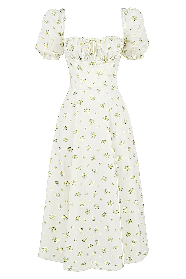 Ivory Floral Puff Sleeve Midi Dress 9 Ivory Floral Puff Sleeve Midi Dress – Bild 7