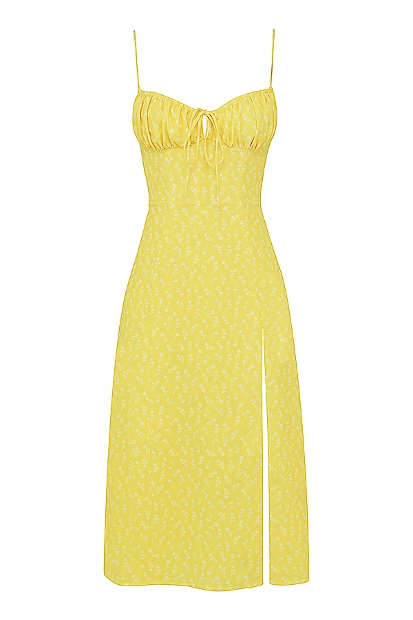 Yellow Floral Bustier Midi Dress 11 Yellow Floral Bustier Midi Dress – Bild 9
