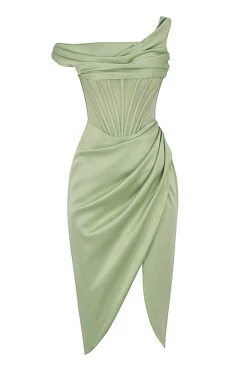 Pistachio Asymmetric Drape Midi Corset Dress -Traumhafte Kleider 1623389636 sb6301a 01