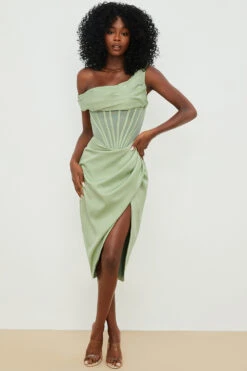 Pistachio Asymmetric Drape Midi Corset Dress -Traumhafte Kleider 1623637642 lulu 6