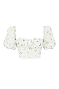 Ivory Floral Puff Sleeve Cropped Top -Traumhafte Kleider 1624168201 sb7399a 01