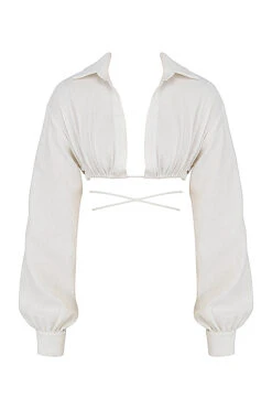 Off White Wrap Around Cropped Shirt -Traumhafte Kleider 1626333879 sb7391 01