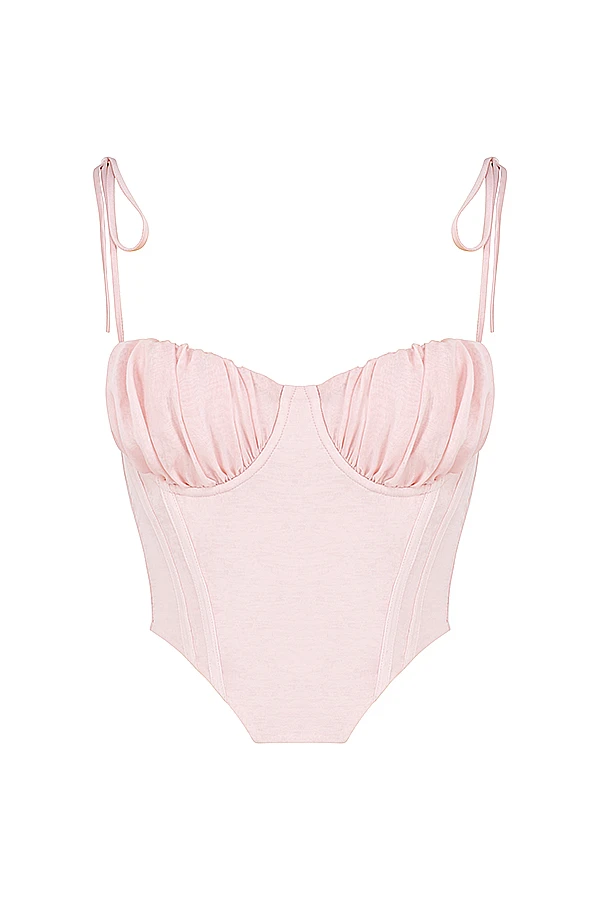 Baby Pink Chiffon Gathered Bust Cropped Corset 12 Baby Pink Chiffon Gathered Bust Cropped Corset – Bild 10