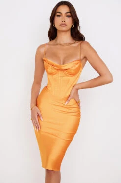 Tangerine Satin Corset Midi Dress -Traumhafte Kleider 1629684278 myrna 3b