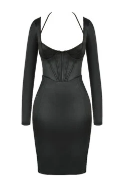 Black Disco Satin Corset Dress -Traumhafte Kleider 1632456475 sb7629 01