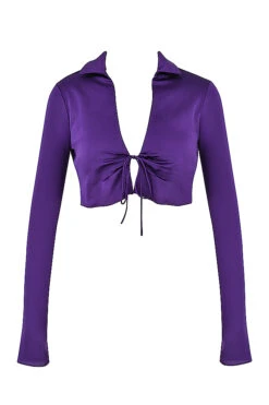 Grape Satin Cropped Tie Front Top -Traumhafte Kleider 1632457344 sb7802 01