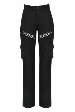 Black Lace Up Cargo Trousers -Traumhafte Kleider 1634182210 sb7876 01