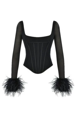 Black Mesh Trimmed Corset -Traumhafte Kleider 1637825866 sb7926 01