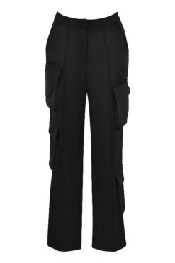 Black Satin Straight Leg Cargo Trousers -Traumhafte Kleider 1642731258 sb8062a 01