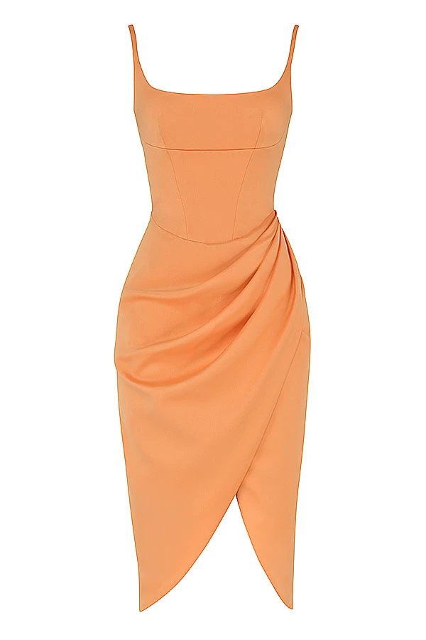 Tangerine Satin Pleated Corset Midi Dress 16 Tangerine Satin Pleated Corset Midi Dress – Bild 14