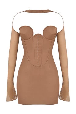 Mocha Structured Corset Mini Dress -Traumhafte Kleider 1645691243 sb8223 01