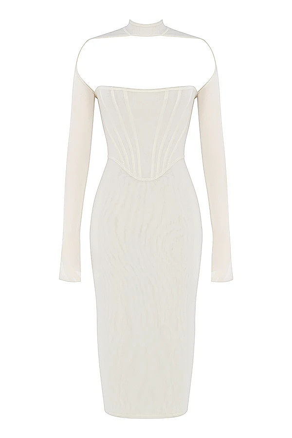 White Mesh Corset Midi Dress 18 White Mesh Corset Midi Dress – Bild 16