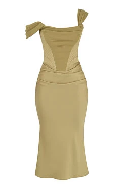 Olive Satin Corset Midi Dress -Traumhafte Kleider 1649063302 sb8161a 01