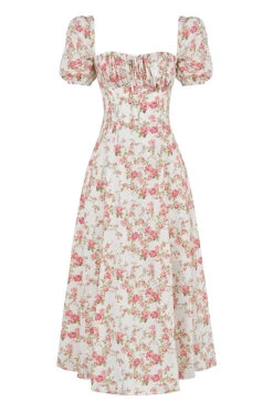 Rose Print Puff Sleeve Midi Sundress -Traumhafte Kleider 1654655695 sb6025p 01