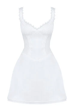 White Pin Tuck Mini Dress -Traumhafte Kleider 1658716166 sb8548 01
