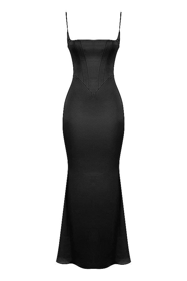 Black Satin Corset Maxi Dress 12 Black Satin Corset Maxi Dress – Bild 10