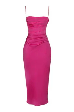 Hot Pink Draped Corset Midi Dress -Traumhafte Kleider 1669183663 sb8181c 01
