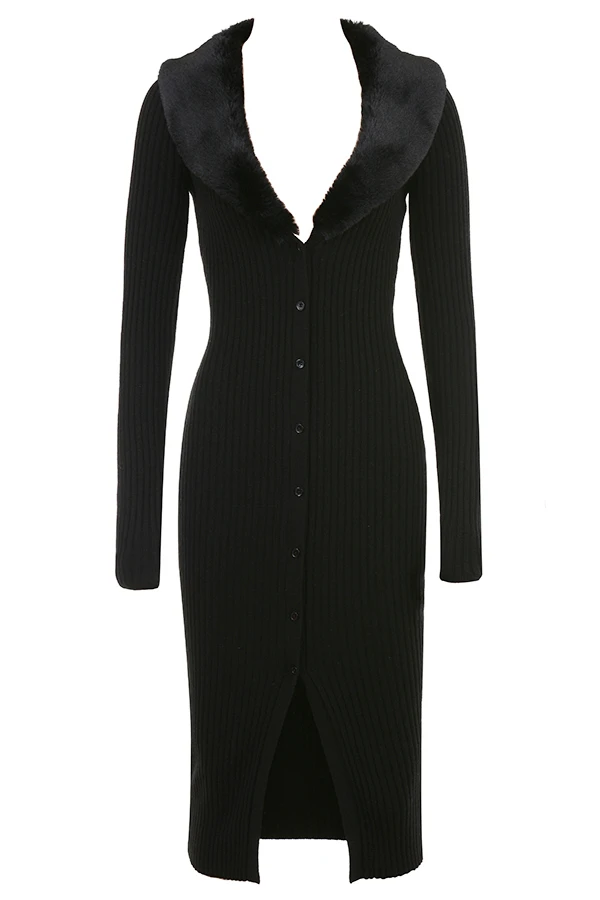 Black Faux Fur Trim Dress 15 Black Faux Fur Trim Dress – Bild 13