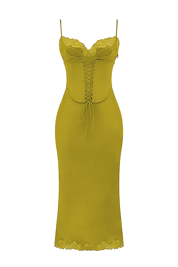 Chartreuse Satin Slip Dress 13 Chartreuse Satin Slip Dress – Bild 11