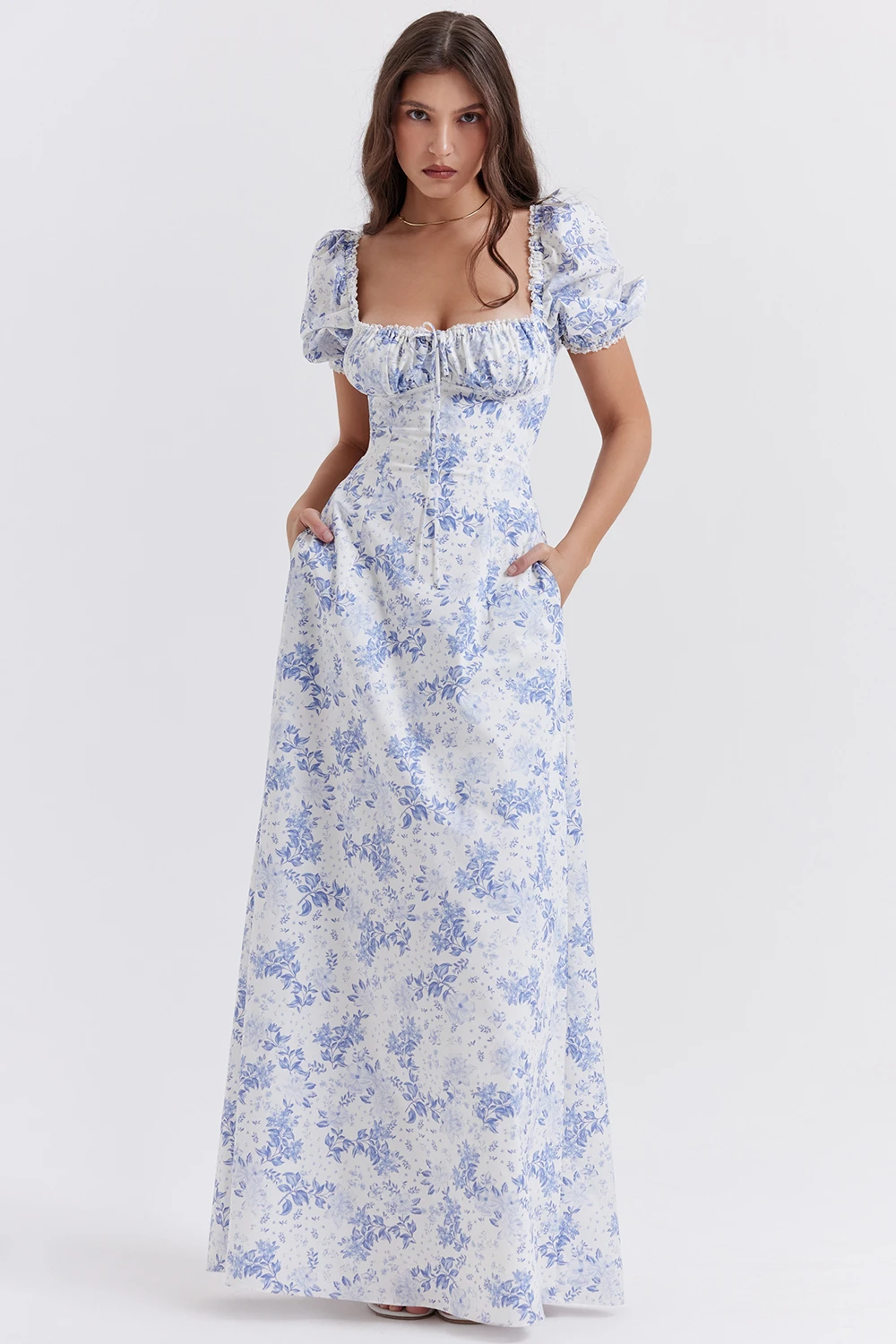 Blue Print Puff Sleeve Sundress 3 Blue Print Puff Sleeve Sundress