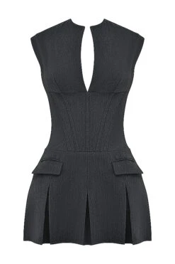 Charcoal Pleated Corset Dress -Traumhafte Kleider 1691721892 sb9441 01