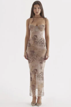 Cream Floral Print Maxi Dress -Traumhafte Kleider aiza 1 1