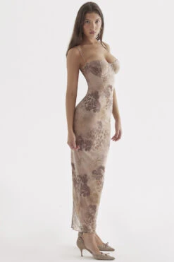 Cream Floral Print Maxi Dress -Traumhafte Kleider aiza 9 1