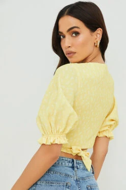 Lemon Floral Tie Front Top -Traumhafte Kleider alanya 5a