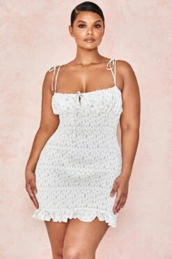 White Floral Shirred Mini Dress -Traumhafte Kleider allie 11