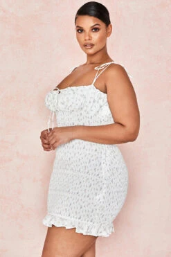 White Floral Shirred Mini Dress -Traumhafte Kleider allie 13