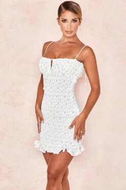 White Floral Shirred Mini Dress -Traumhafte Kleider allie 4