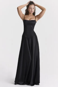 Black Lace Up Maxi Dress